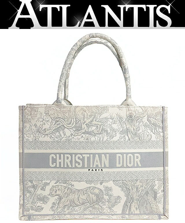 【広尾店】クリスチャンディオール Christian Dior ブックトート ミディアム トワルドゥジュイ エンブロイダリー キャンバス グレー 【19368】｜アトランティス