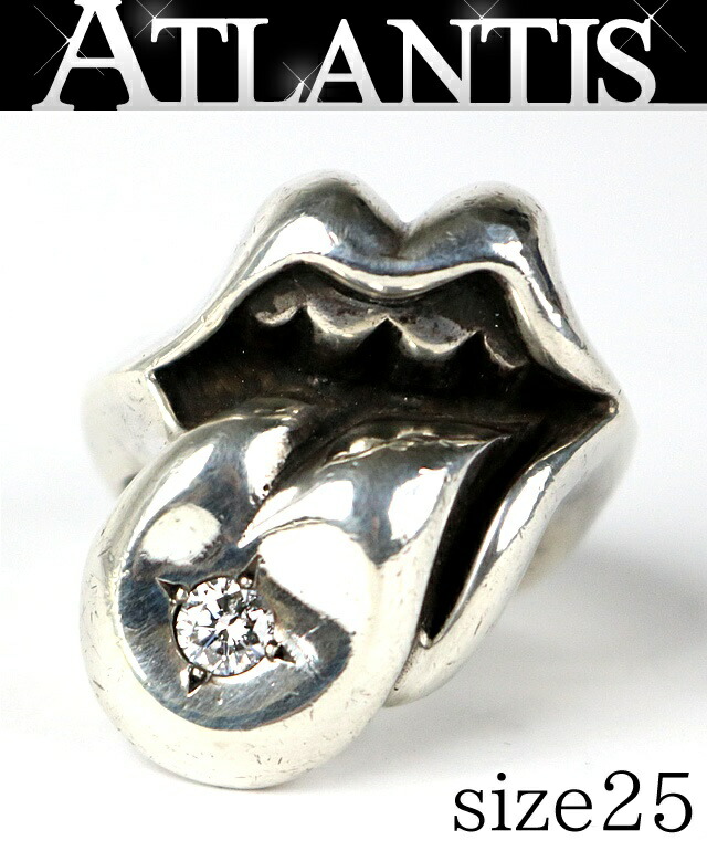 CHROME HEARTS 新宿店 クロムハーツ ラージ リップ&タン 1ダイヤ リング 指輪 メンズ シルバー SV925 約25号 31286|アトランティス