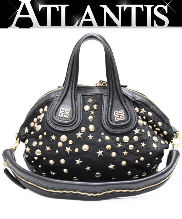 GIVENCHY ジバンシー ナイチンゲール 2WAYバッグ スタッズ ナイロン×レザー 黒 【75001】|アトランティス