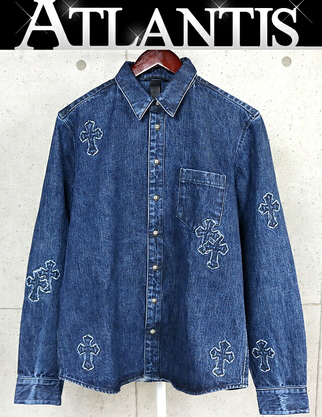 CHROME HEARTS 銀座店 クロムハーツ LOOSE ENDS クロスパッチ デニムシャツ ジャケット メンズ size:L 青 103558｜アトランティス