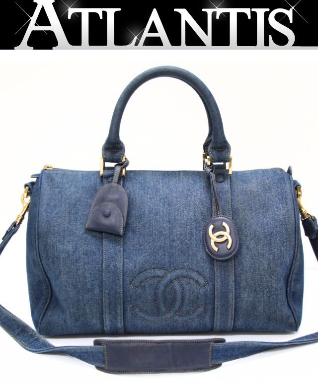 CHANEL シャネル ヴィンテージ ココマーク ボストンバッグ デニム 青 【75612】|アトランティス