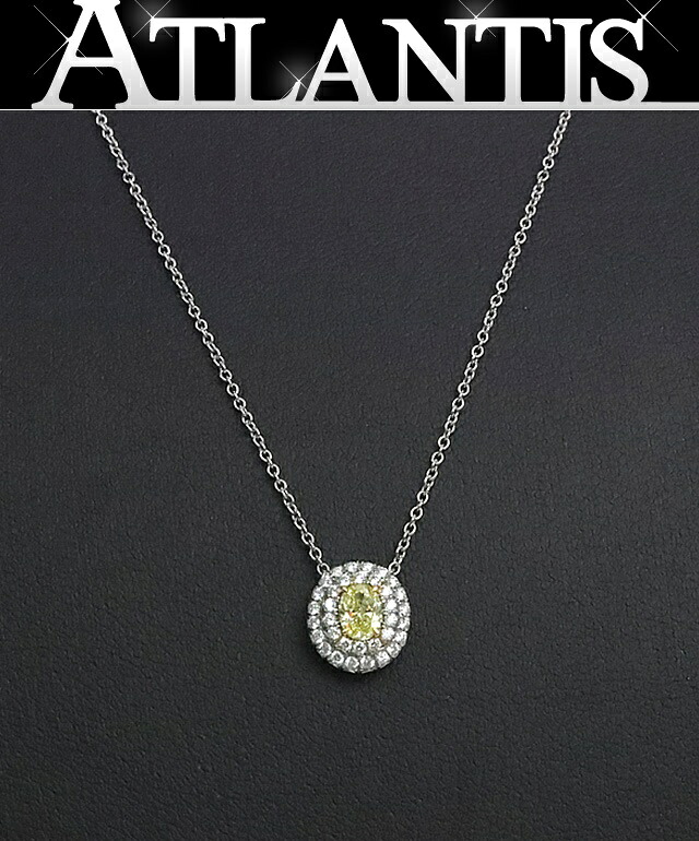 【広尾店】 美品 ティファニー TIFFANY&Co. ソレスト ネックレス ファンシーイエロー オーバルダイヤ Pt950 Au750 約4.6g 0.28ct 【19535】｜アトランティス