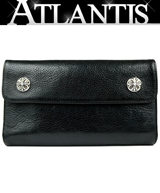 CHROME HEARTS 新宿店 クロムハーツ ウェーブ ウォレット クロスボタン 三つ折り財布 メンズ レザー SV925 黒 31617|アトランティス