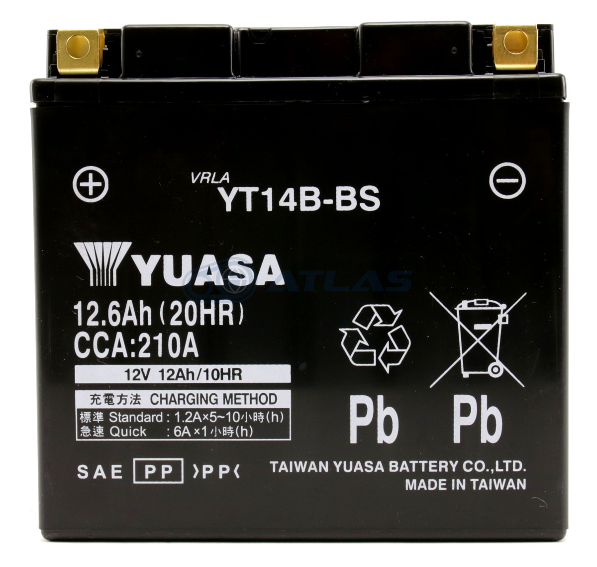 【楽天市場】台湾YUASA YT14B-BS 液入り充電済み 1年保証付き 互換 YT14B-4 FT14B-4 GT14B-4：アトラス ...