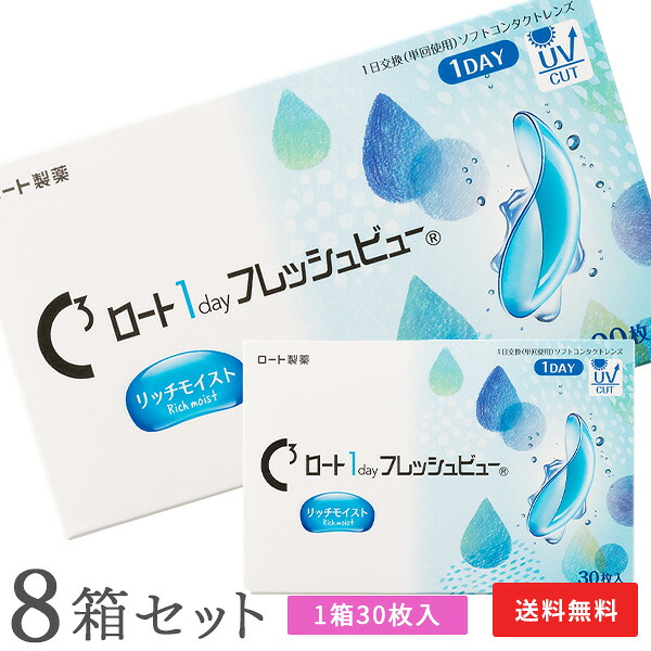 【貨物輸送無料】ロートワンデーフレッシュビューリッチモイスト 30枚入 8箱仕掛ける 1日使い捨てコンタクトレンズ（1箱30枚入り口・入口 / 一デー / 1day / ROHTO / 近眼 / 老眼 ）