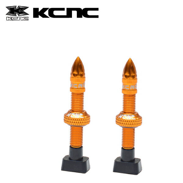 KCNC アルミ チューブレス バルブ 761076 100mm ｺﾞｰﾙﾄﾞ 35mm ｽﾚｯﾄﾞ アルミ バルブキャップ 付き