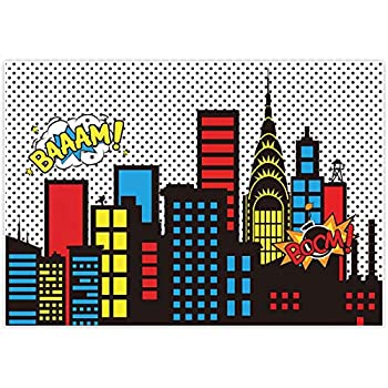 【中古】【39shop】【輸入品・未使用】allenjoy★7?x 5ft写真の背景幕スーパーヒーローSuper City Skyline Buildings子供誕生日パーティーイベントバナーフォトスタジオブース背景ベビ(新古品)|アトリエ絵利奈