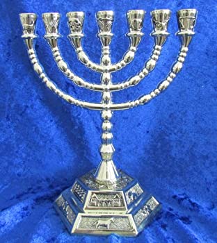 【中古】【輸入品・未使用】(16cm Silver) - 12 Tribes of Israel Jerusalem Temple Menorah choose from 3 Sizes Gold or Silver (Silver 16cm)