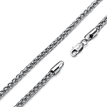 【中古】【輸入品・未使用】(18.0 inches) - AmyRT Jewellery 3mm Titanium Steel Womens & Mens Silver Wheat Chain Necklace 16\