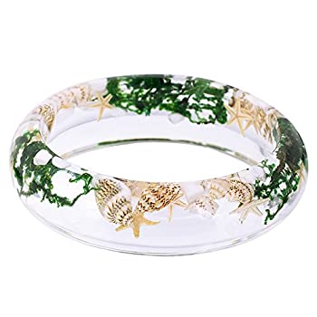 中古 輸入品 未使用未開封 手作り 水生植物とホタテ貝とヒトデ プレスフラワー 透明樹脂 女性 女の子用チャームブレスレット サイズオプション Painfreepainrelief Com