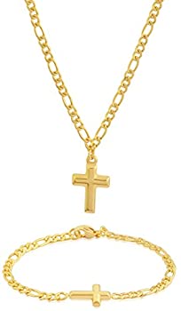 【中古】【39shop】【輸入品・未使用】EDFORCE★20インチレディースメンズステンレススチールフィガロリンクチェーンネックレスクロスペンダントW / Matchingフィガロリンクブレスレッ（新古品）｜アトリエ絵利奈