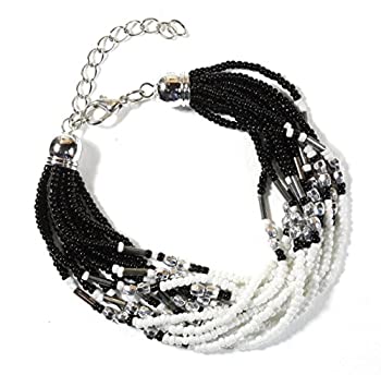【中古】【39shop】【輸入品・未使用】ブラック★ホワイト マルチストランド インディアンビーズブレスレット 8.0インチ 調節可能（新古品）｜アトリエ絵利奈