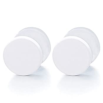【中古】【輸入品・未使用】2ピース 6～12mm ホワイトサークルスタッドイヤリング メンズレディース スチール ごまかし フェイク 耳プラグゲージイリュージョントンネル