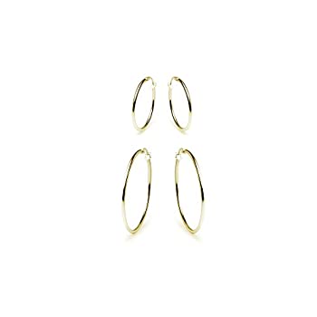 【中古】【輸入品・未使用】2ペアスターリングシルバー1.5?MMフープイヤリングセットレディースTeens Girls 15???50?mm