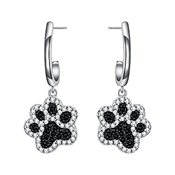 【中古】【輸入品・未使用】fanzeレディース925スターリングシルバーかわいいジルコンPuppy Paws Footprintダングルpierciedイヤリングブラックandホワイト