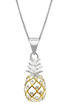 【中古】【輸入品・未使用】Honolulu Jewelry Company スターリングシルバー 14Kゴールドメッキトリム パイナップルネックレスペンダント 18インチボックスチェーン付き