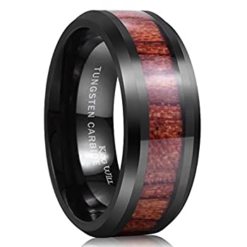 【中古】【輸入品・未使用】King Will Nature 8?mmブラックタングステンカーバイドリングWood Inlayウェディングバンド高光沢仕上げ快適フィット