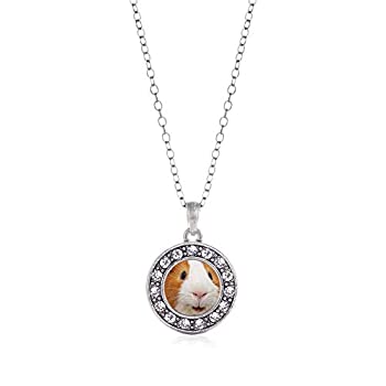 【中古】【輸入品・未使用】InspiredシルバーI Love Guinea Pigs円チャームネックレスクリアクリスタルラインストーン