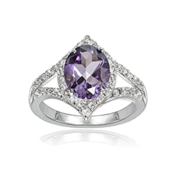 【中古】【39shop】【輸入品・未使用】lovveスターリングシルバーアメジスト&ホワイトトパーズ楕円形ファッション分割シャンクリング、サイズ5???10(新古品)|アトリエ絵利奈