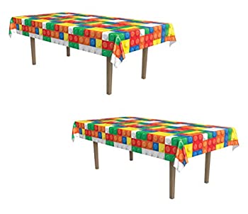 【中古】【輸入品・未使用】Beistle 組み立てブロックテーブルカバー 2ピース 54インチ x 108インチ マルチカラー