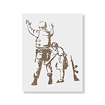 【中古】【輸入品・未使用】Girl with Soldier バンクシーステンシル 壁と工芸用 - 再利用可能なバンクシーアートステンシル 兵士と少女の少女 - アメリカ製