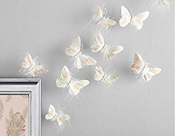 【中古】【輸入品・未使用】Wall Decor for Girls Gold and White Feather Butterflies by Inspired by Jewel Pack of 10 Small and Large Adhesive Sticker on Back Hand M