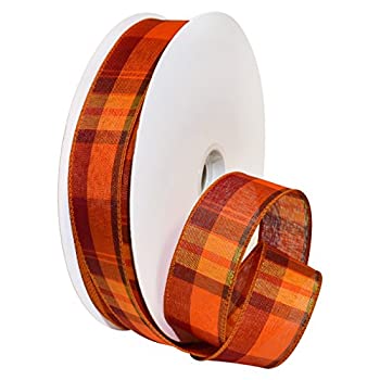 【中古】【輸入品・未使用】Morex リボン 秋 ヘイライド 格子縞 ワイヤーファブリックリボン 1-1/2 In x 50-Yd オレンジ 7391.40/50-720