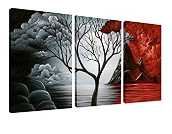 【中古】【輸入品・未使用】Wieco Art?油絵複製 キャンバスプリント モダン キャンバスウォールアート 壁の装飾 枠張り済み フレーム付き アートワーク 雲 木 3パネル 風景