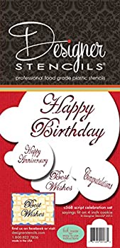 【中古】【39shop】【輸入品・未使用】Designer★Stencils C568 Script Celebration Cake Stencils Set Beige/Semi-Transparent by Designer Stencils（新古品）｜アトリエ絵利奈