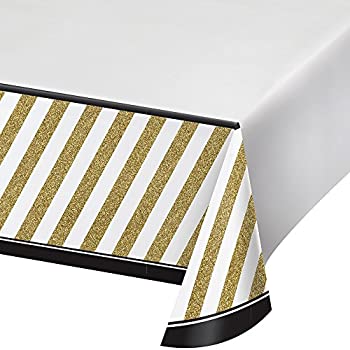 【中古】【輸入品・未使用】Creative Converting Black And Gold Border Print Plastic Tablecover