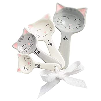 【中古】【輸入品・未使用】Cat Shaped Ceramic Measuring Spoons - White and Gray by WM
