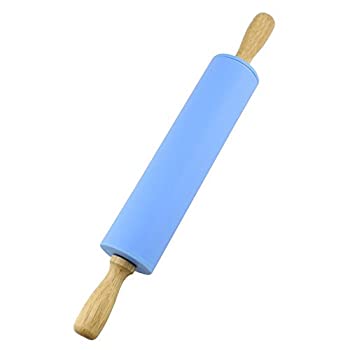 【中古】【輸入品・未使用】(Blue) - Silicone Rolling Pin Non stick Surface Wooden Handle Red1.97X15.15 (Blue)