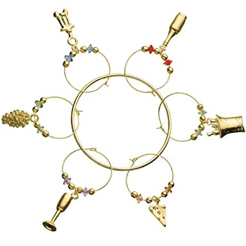 【中古】【インポート品・未当て嵌める】Prodyne Wine Cheese Wine Glass Charms Gold Tone