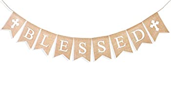 【中古】【39shop】【輸入品・未使用】Uniwish★Blessed 黄麻布バナー イースター洗礼 デコレーション ガーランド ホーム暖炉の装飾 ヴィンテージ 素朴なハンギングサイン パーティー用（新古品）｜アトリエ絵利奈