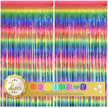 【中古】【輸入品・未使用】BEISHIDA 2パック ダークレインボーホイルフリンジカーテン アソートカラー ティンセルメタリックカーテン 写真背景 結婚 婚約 ブライダルシャワ