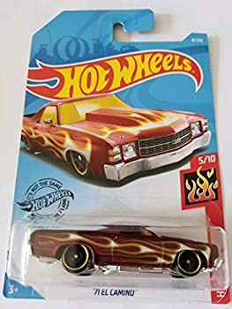 【中古】【インポート品・未当て嵌める】Hot Wheels 2019 Hw Flames - \u002771 El Camino、マルーン 8/250 乗り物のおもちゃ-ミニカー・トイカー
