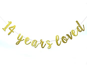 【中古】【39shop】【輸入品・未使用】14★Years Loved バナーサイン ゴールドグリッター 14歳の誕生日パーティーデコレーション 記念日の装飾 組み立て済み 写真ブース小道具(新古品)|アトリエ絵利奈