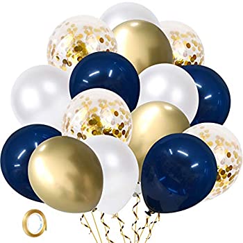 【中古】【輸入品・未使用】ネイビーブルーとゴールドの紙吹雪バルーン 60個 12インチ パールホワイトとゴールド メタリッククロム パーティーラテックスバルーン 33フィー|アトリエ絵利奈