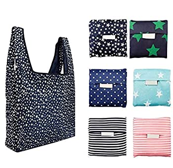 【中古】【輸入品・未使用】再利用可能な買い物袋6枚パック 折りたたみ式 洗濯可能 食料品トートバッグ ポーチ付き 耐荷重35ポンド 高耐久 ショッピングトートバッグ 環境に