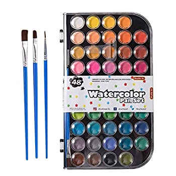 【中古】【輸入品・未使用】Shuttle Art 固体水彩 固形水彩 絵具セット パレット プチカラー 易着色 速乾 大容量 ブラシ付属 48色セット 野外スケッチ用 大人の塗り絵
