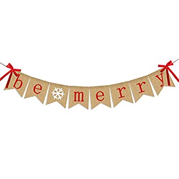 【中古】【39shop】【輸入品・未使用】Be★Merry 黄麻布バナー | 雪の結晶のサイン付きクリスマスバナー | クリスマスデコレーション | 炉棚の素朴なクリスマスデコレーション クリスマ（新古品）｜アトリエ絵利奈