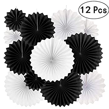 【中古】【輸入品・未使用】AKIO CRAFT ペーパーファン ブラック K-HangingPaperFan-PBlackWhite-12pc
