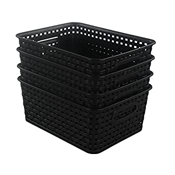 【中古】【輸入品・未使用】Morcte ブラックプラスチック収納バスケットオーガナイザー 4個パック