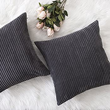 【中古】【輸入品・未使用】(46cm x 46cm Set of 2 Dark Grey) - HOME BRILLIANT Spring Decor Pillow Covers Soft Decorative Striped Corduroy Velvet Square Throw Pill