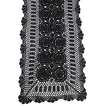 【中古】【輸入品・未使用】KEPSWET コットン ハンドメイド かぎ針編み レース テーブルランナー ベージュ 長方形 コーヒー テーブル ドレッサー装飾 14\"x48\" ブラック