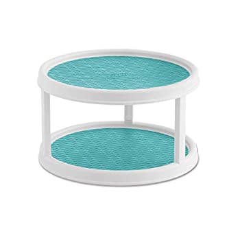【中古】【輸入品・未使用】(White/Aqua) - Copco 5234758 Non-Skid Pantry Cabinet 2-Tier Lazy Susan Turntable 30cm White/Aqua
