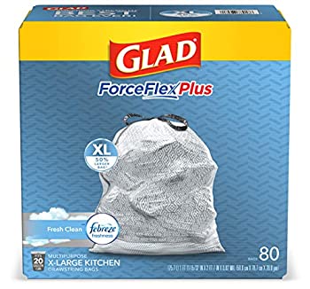 【中古】【輸入品・未使用】Glad (グラッド) ForceFlexPlus XL (フォースフレックスプラス XL) グレー キッチン用巾着ゴミ袋 ファブリーズ 20ガロン 80枚 (パッケージは異な