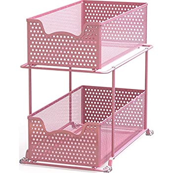 【中古】【輸入品・未使用】Simple Houseware 2段 スライド式キャビネット バスケット オーガナイザー 引き出し ピンク