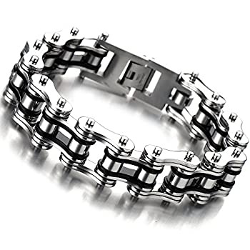 【中古】【39shop】【輸入品・未使用】MasculineのメンズバイクチェーンブレスレットステンレススチールシルバーブラックツートンカラーPolished(新古品)|アトリエ絵利奈