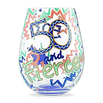 【中古】【インポート品・未当てはめる】Enesco Designs by Lolita 50 と Fierce 手書き 技術者 ステムレス ブドウ酒水呑み 20薬局衡オンス マルチ色合い